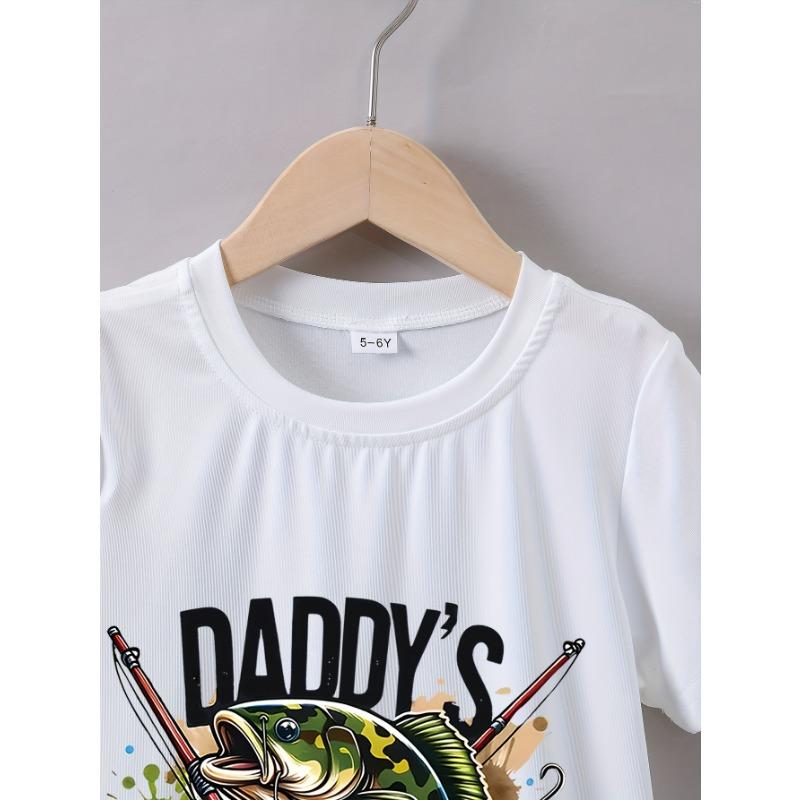 European sizes Boys' Summer Short Sleeve "Dad's Fishing Buddy" Fishing Print T-Shirt