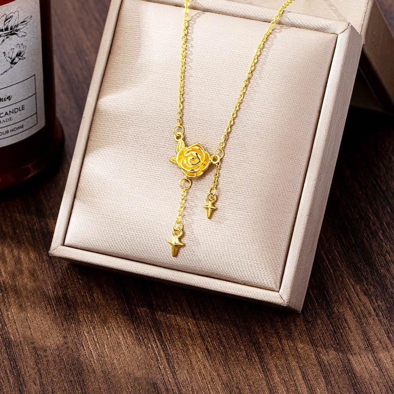 Minimalist Rose Tassel Clavicle Chain: Elegant, Non-Fading Vietnam Gold Necklace for Women