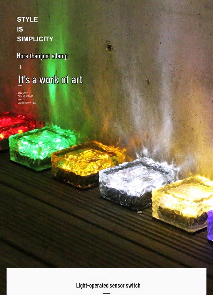 Outdoor Solar Ice Brick 4-LED Lamp for Courtyard and Landscape Pathways