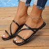 Large size slippers women's new flat bottom one-character solid color square head thin belt casual sandals