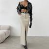 Pu Faux Leather Skirts Women Casual Office High Waist Warm Split Long Lady Skirt Autumn Winter Fashion New Lady Streetwear