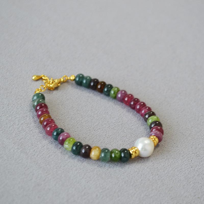 Europejski i amerykański design niszowy retro lekki luksus wysoki zmysł kolor naturalny kamień koraliki słodkowodne perły barokowe naszyjnik bransoletka