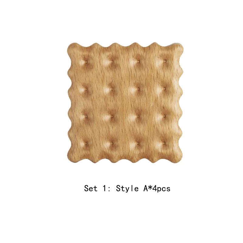 

4pcs Creative Wooden Cookie Shaped Coaster Milk Cup Coffee Cup Insulated Coaster Walnut Beech Desktop Heat Pad L