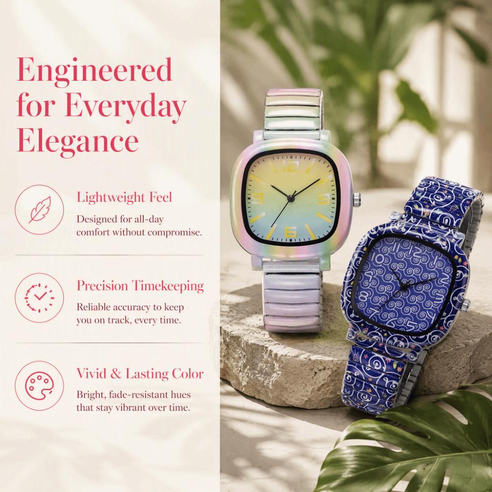 Elastic Square Wristwatch Stainless Steel Stretch Strap Watch Quartz Bracelet Watch Students