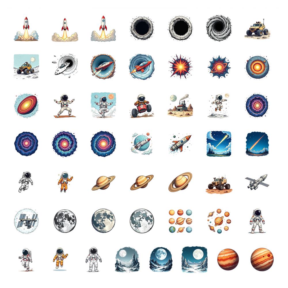 

50pcs Decals Waterproof Sci-fi Stickers Space Stickers Decorative Stickers for Stationery Instruments Phones