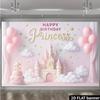 2D Princess Birthday Backdrop - Pink Balloon & Castle Banner for Girl's Magical Birthday Photoshoot