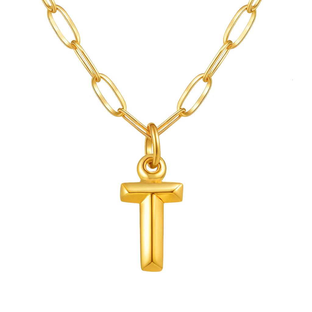 Stainless Steel Plated 18K Gold Small Square Chain Three-Dimensional 26 Letter Pendant Necklace Fashion Jewelry Nc-1958