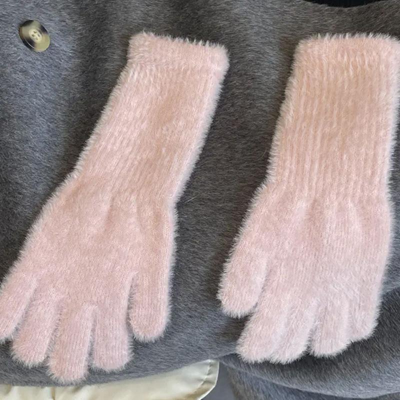 Female Gloves Cold Furry Winter Open Finger Touch Screen Warm Korean Version Riding Student Writing