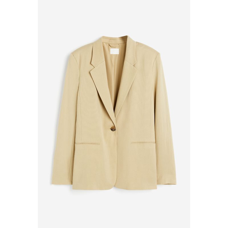 

Женский костюм HM Летний однобортный пиджак большого силуэта с плоским воротником Верхняя одежда 1217451 Light gray yellow 165/96A