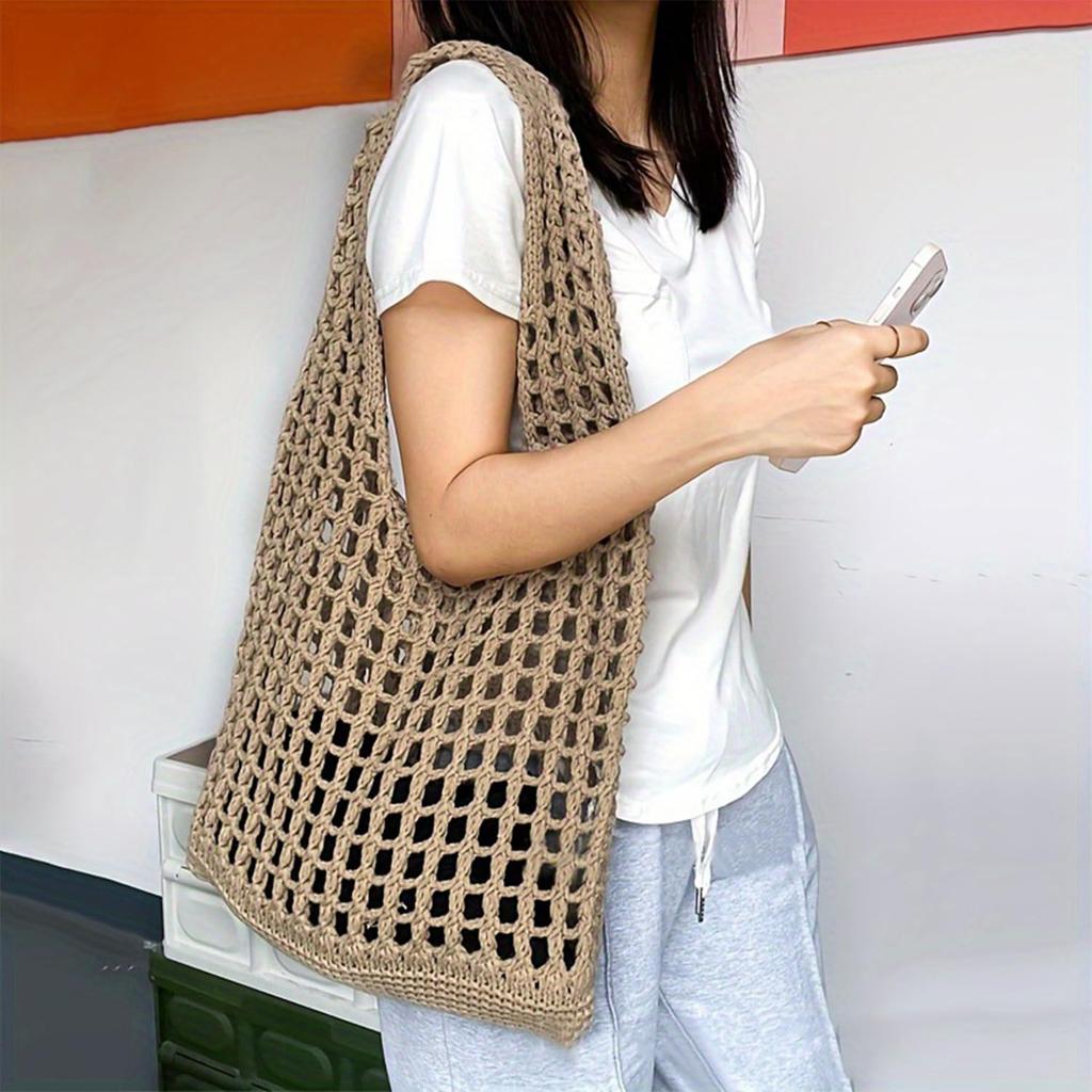 Queen-b Women's Woven Mesh Tote Bag, Stylish Handbag, Beach Bag, Casual Shoulder Bag, Large Capacity, Lightweight, Cute, Perfect for Summer, Leisure,