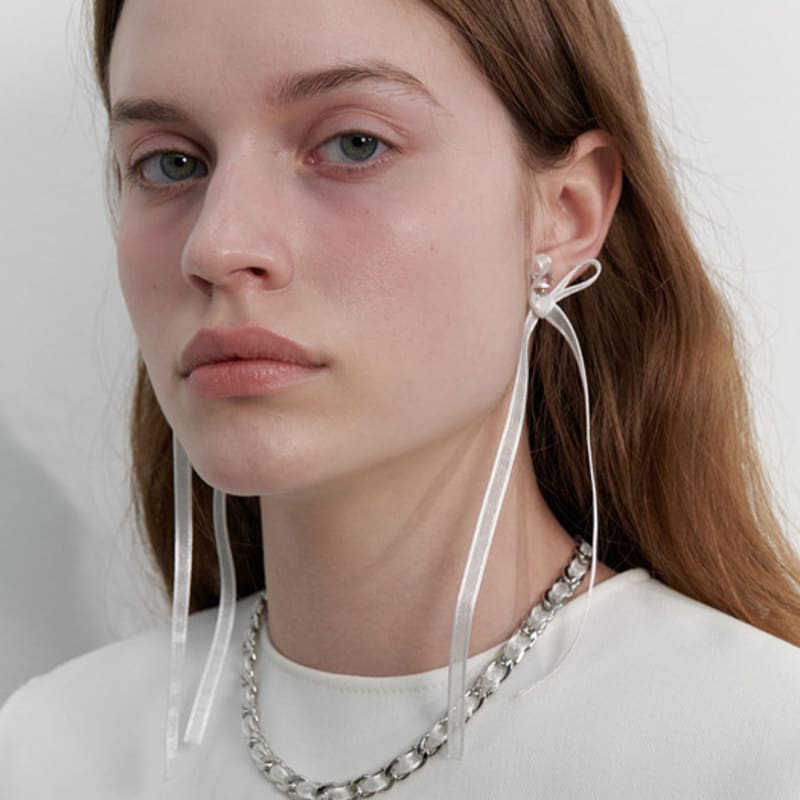 LOVE ME MONSTER Sheer Long Ribbon Chain Necklace (L241MNK080)