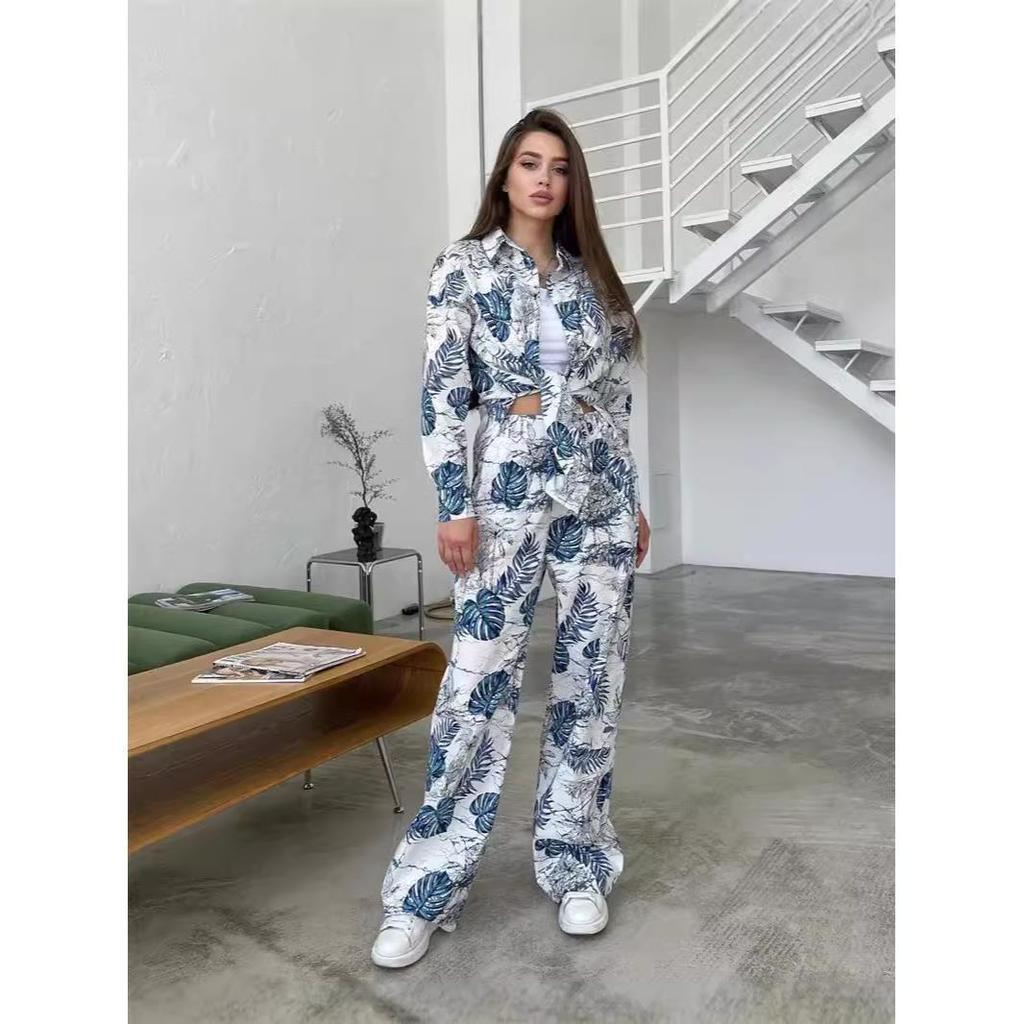 Asia de Sud-Est Mărimi Mari Casual Imprimat Talie Înaltă Pantaloni Largi Mânecă Lungă Set Sport