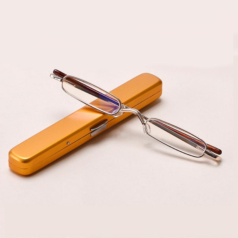 Portable Metal Reading Glasses Womern Men Eyeglasses with Box Metal Frame +125 To +375 Blue Light Reading Glasses Women