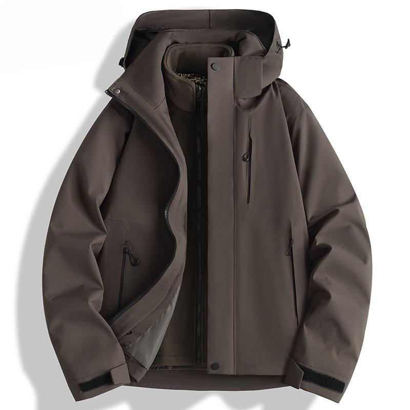 Kurtka Jesienno-Zimowa Trzyw Warstwy Wiatroszczelna Wodoodporna Odporna na Ścieranie Rekreacyjna Outdoorowa z Kapturem Kombinezon Górski Dwuczęściowy