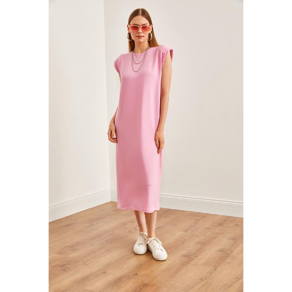 Women's Navy Blue Shoulder Padded Crystal Dress Elb-19002086