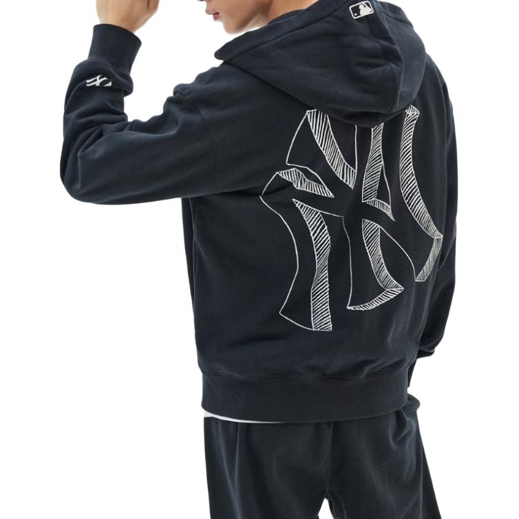 MLB Mega Logo NY Sweatshirts Unisex Carbon Gray Hooded Moderate Cardigan 3ATRB0334-50CGS