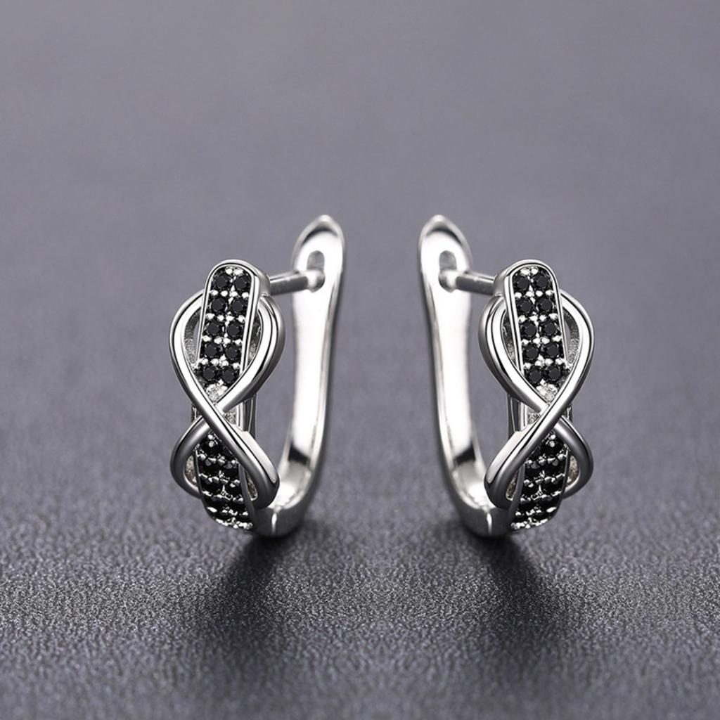 Infinity Design Huggie Hoop Earrings for Women with Black Stone Accents Silver Tone Earrings for Daily and Night Out