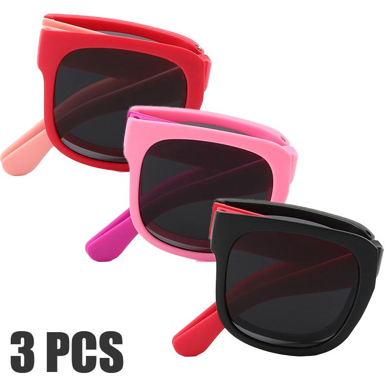 3PCS Foldable Pocket Sunglasses for Kids Boys Girls Outdoor Travel Goggle Shades Eyewear Square Frame UV Protection Sun Glasses