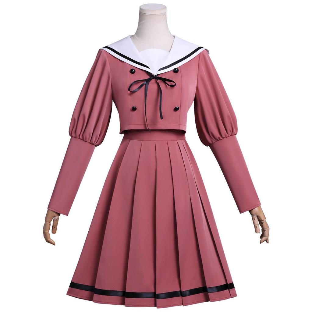 Conjunto de uniforme cosplay fresco de flor de cuello marinero rosa ahumado, falda plisada de manga abullonada, disfraz escolar para chicas de anime, disfraz de cosplay para fiesta de Halloween