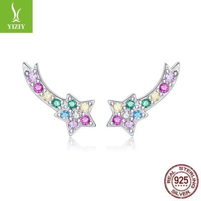 Color Meteor Stud Earrings Female Colorful Dream Stars S925 Sterling Silver Lucky Stud Earrings