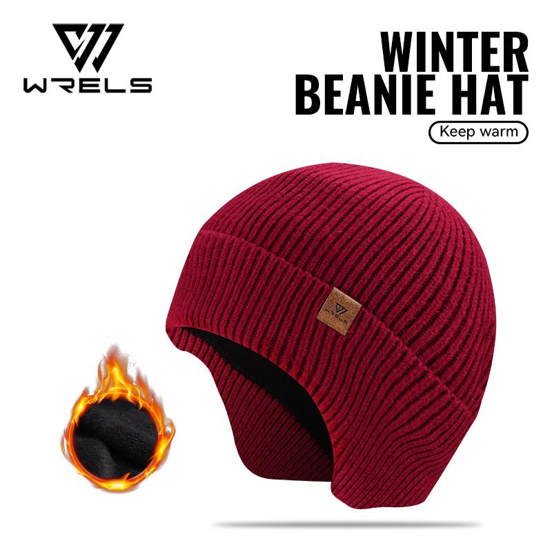 WRELS Unisex Winter Beanie Earflap Add Fleece Warm Cap Thermal Windproof Hat with Earflap Outdoor Thicken Ski Sports Knitted Hat