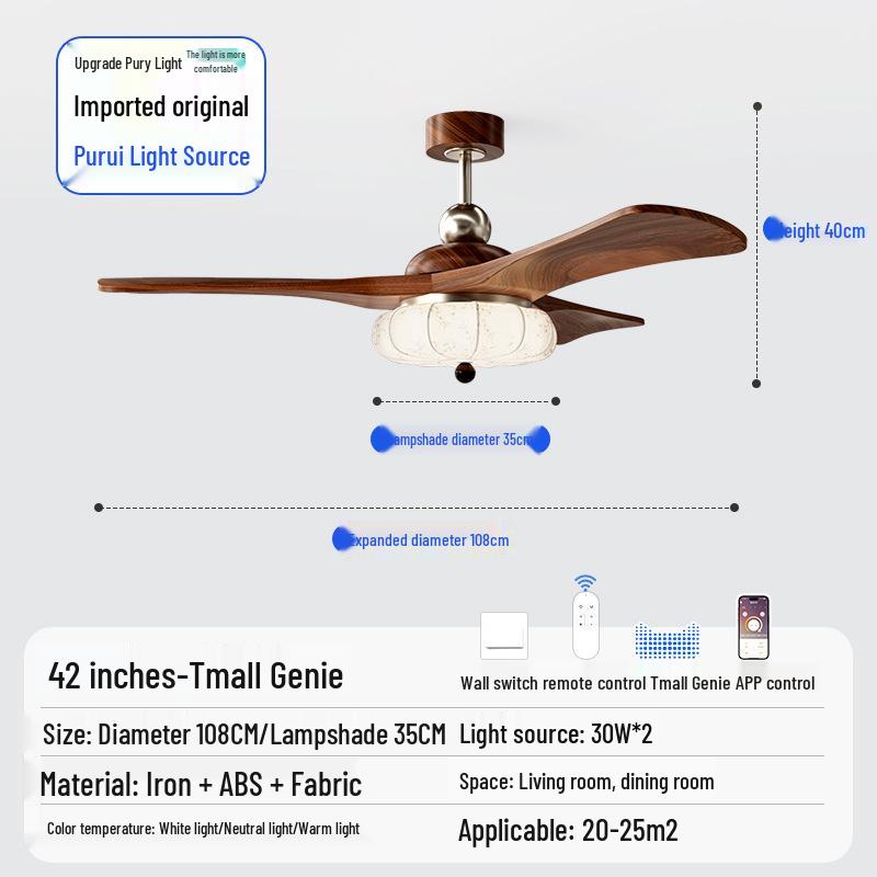 Mid-Century Walnut Fan Light Chandelier for Bedroom/Living Room