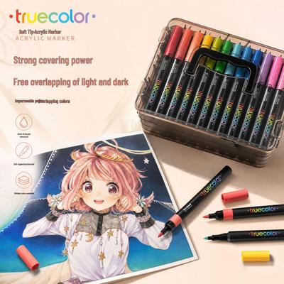 True Color Soft Tip Liquid Acrylic Marker: Stackable, Washable, Non-Bleeding - Ideal for Kids' Art, Newspapers, and Drawings.