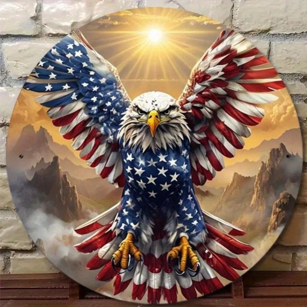 Vintage Flying With US Flag Metal Sign 8x8in Retro Wall Decor Garage Bar Cafe Home Studio Restaurant Tin Plaque