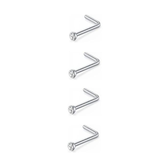4/12PCS Stainless Steel Zircon Nose Piercing Stud Set L Shape Nose Ring Lot Twist Nose Ring Stud Bulk Body Piercing Nariz Pack