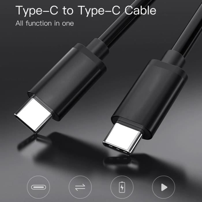 Câble USB-C vers USB-C pour Samsung Galaxy A14 5G A15 A16 A23 4G-5G A34 A36 A54 A56 - Noir - 1 Mètre - Lot 2 - E.F.CONNECTION