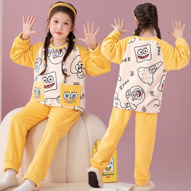 Girls Flannel Pajama Set Cartoon Print Long Sleeve Sleepwear Kids 8 Years Winter Home Outfit