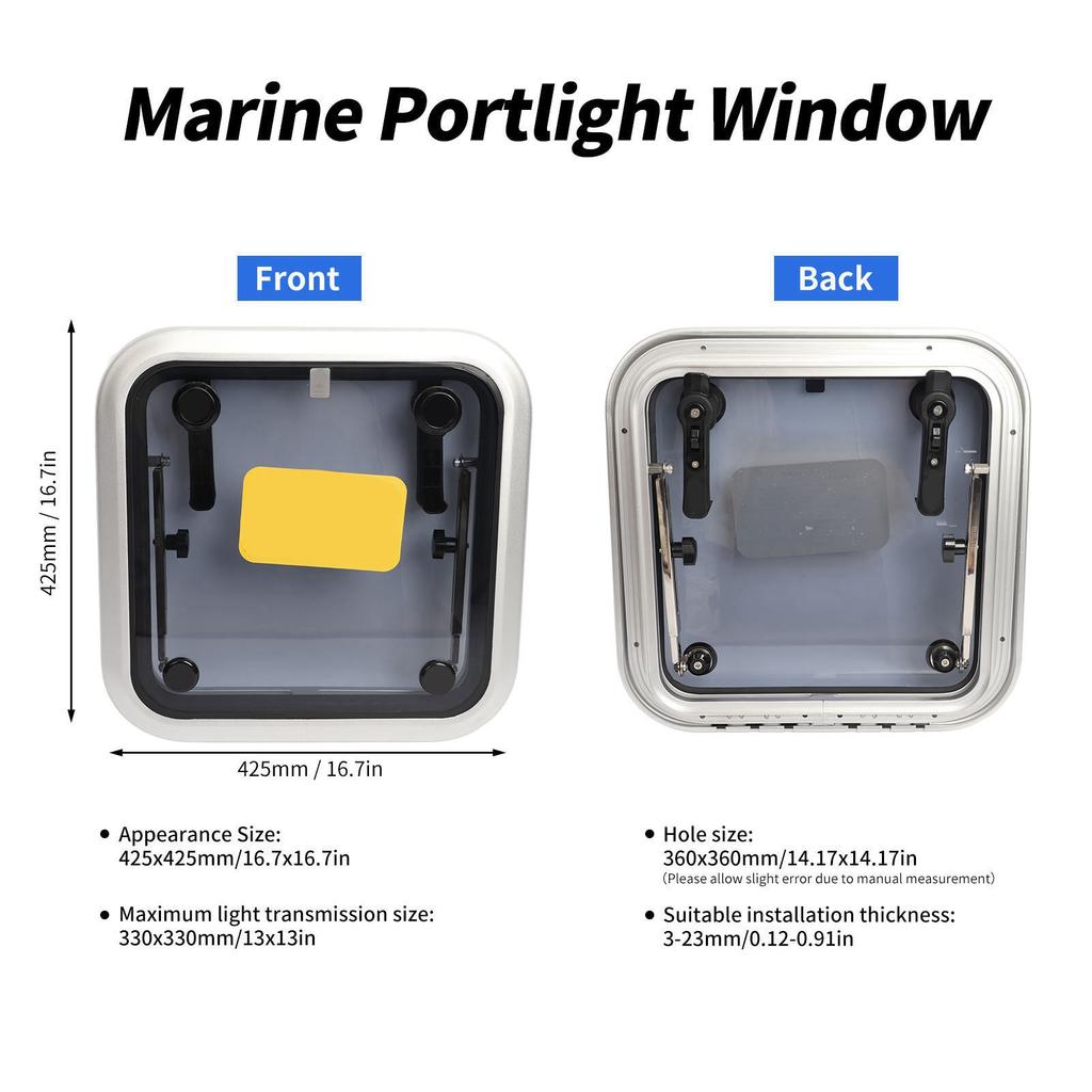Boat Ventilation Hatch Window Heavy Duty 360x360mm Grey Tempered Glass  Push Out Deck Porthole Anti Oxidation for Yacht