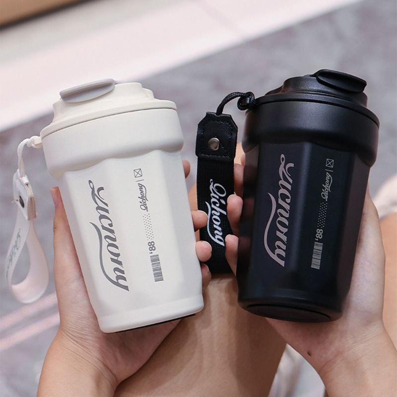 Light Portable Thermal 450ml Coffee Mug Double Layer Stainless Steel Coffee Mug with Lid Car Thermos Milk Water Bottle Gift Mug