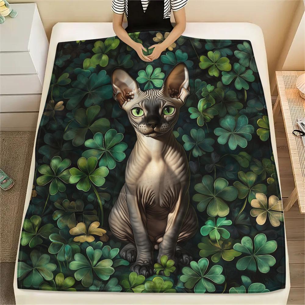 Cat Women Print Flannel Blanket, High quality Comfortable for All Seasons, Home Decor, Warmth and Comfort