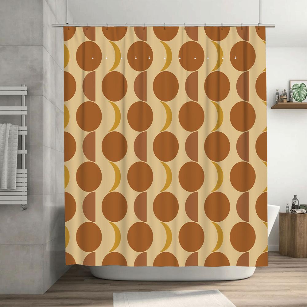Modern Polka Dot Shower Curtain Set for Bathroom Decor Rustic Brown Cream Classic Print Reusable Waterproof Polyester Fabric Cus