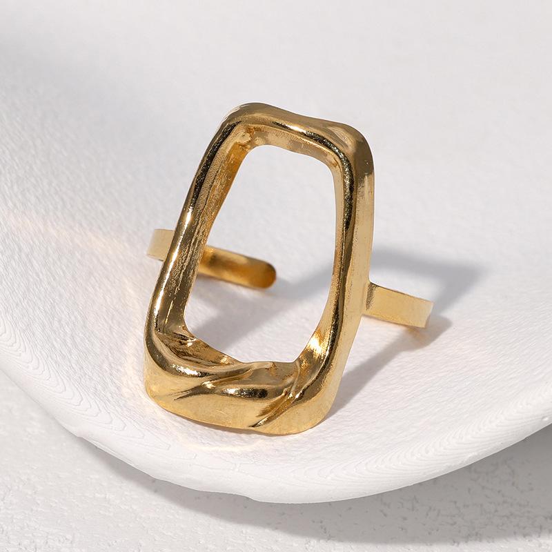 

Hot Selling Personality Geometric Square Ring Woman French Light Luxury Irregular Stainless Steel Open Rings Prom Accessorie resizable