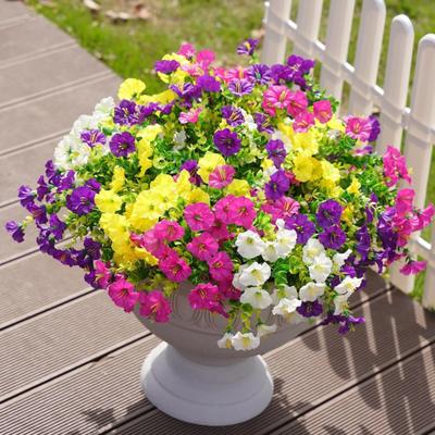 Faux Petunia Flowers Bunch Outdoor Artificial Flowers Realistic UV Resistant Fake Flowers for Porch Patio Window Box Hanging Basket