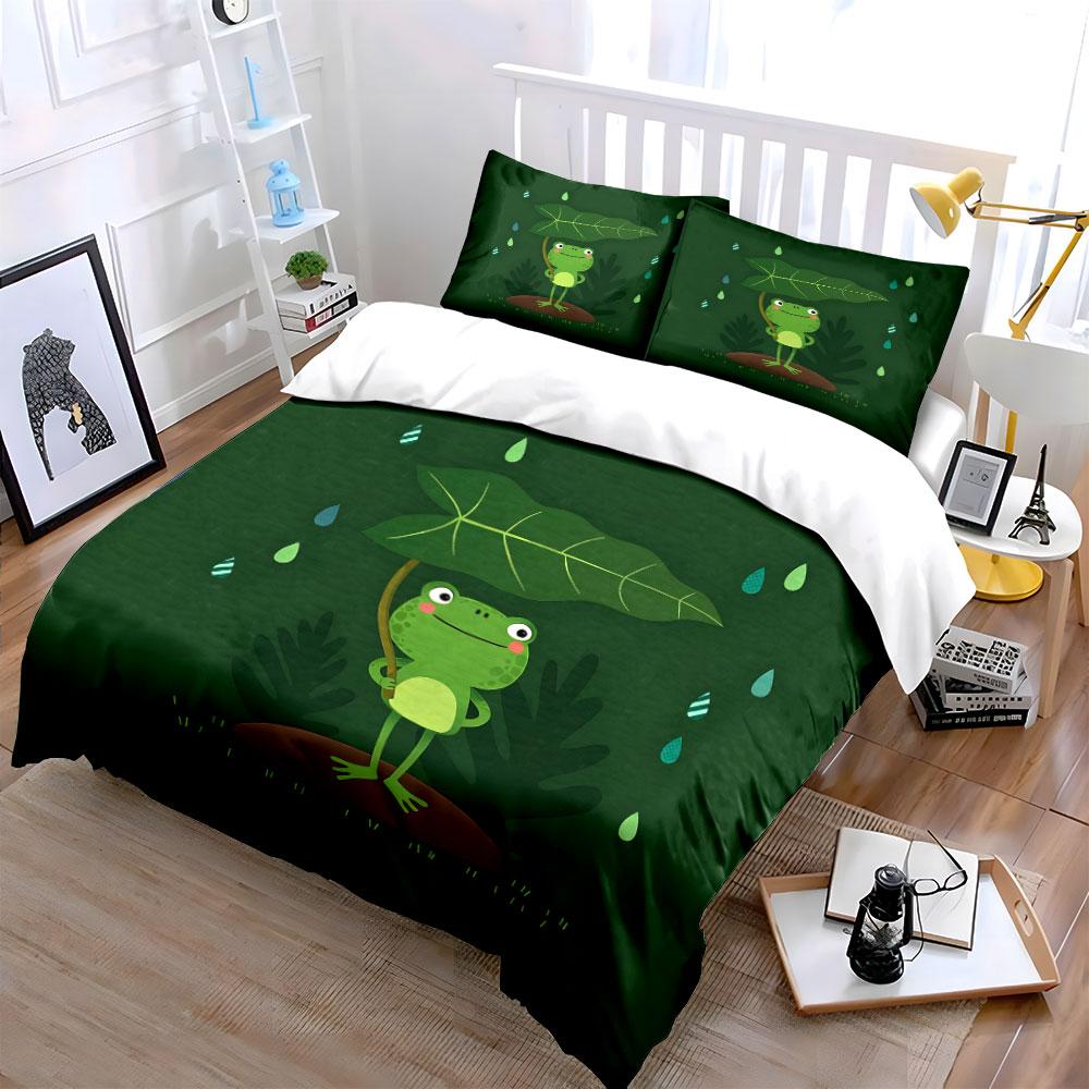 Frog Themed Rainy Day Decor Set Soft Comfortable Duvet Cover Bedding Set Included 1*Duvet Cover & 2*Pillowcases, Gift