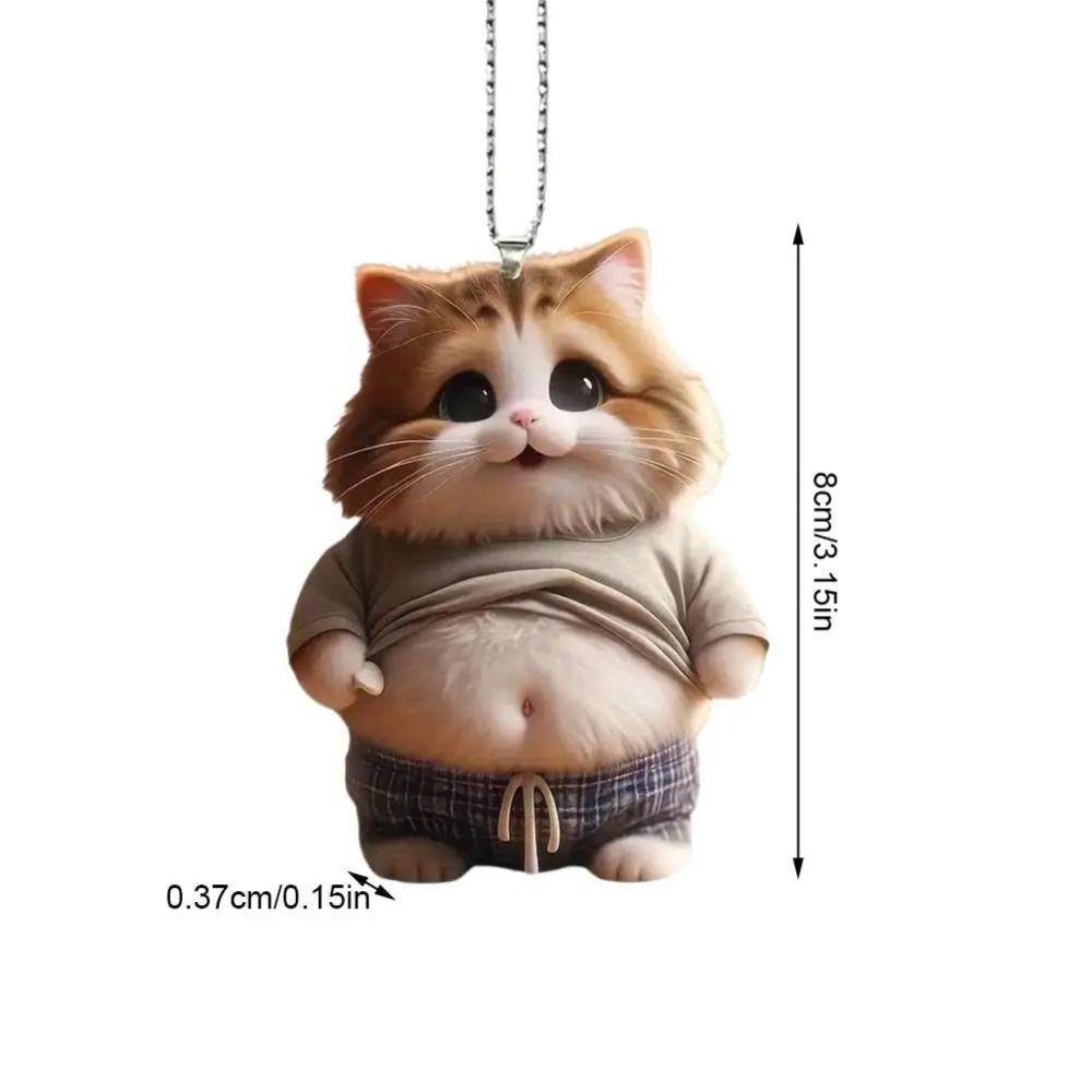 Cute 2D Flat Cat Keychain Acrylic Cartoon Car Mirror Backpacks Hanging Pendant Car Hanging Ornament Home Decor