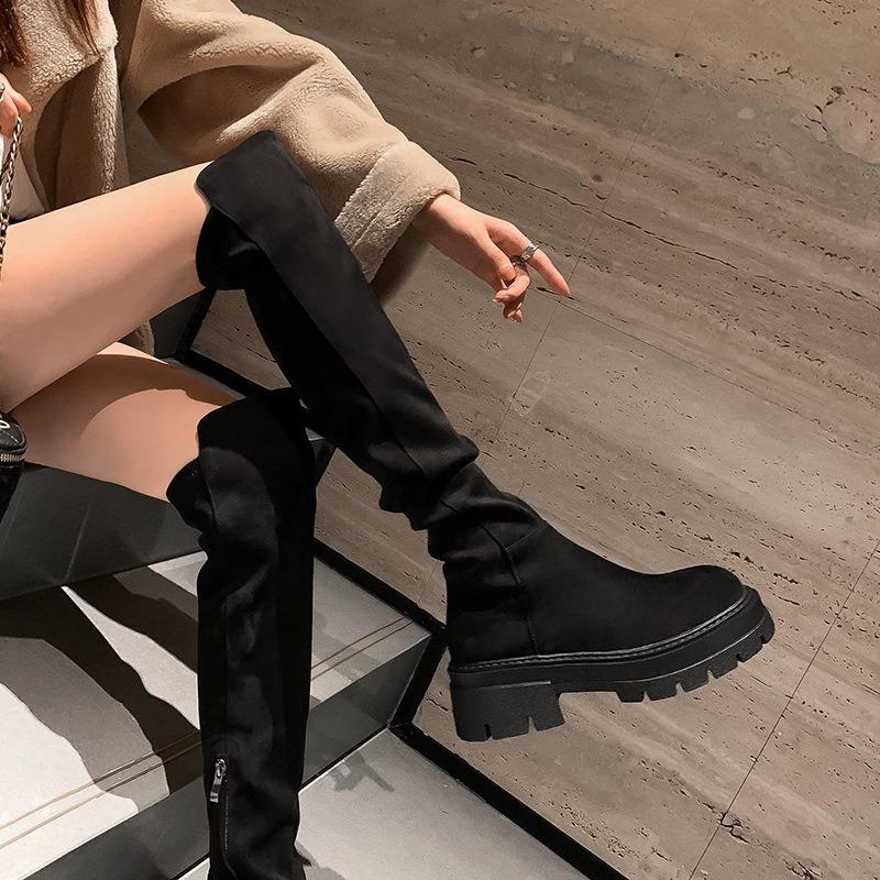 Fashion Comemore Women Temperament Long Boots 2024 New Knee High Botas Shoes Autumn Winter Platform Suede Black Knight Boots Female Shoe