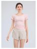 Women's V-Neck Short Sleeve Sports T-Shirt - Solid Color, Breathable, Slimming Fitness Top for Spring/Summer.