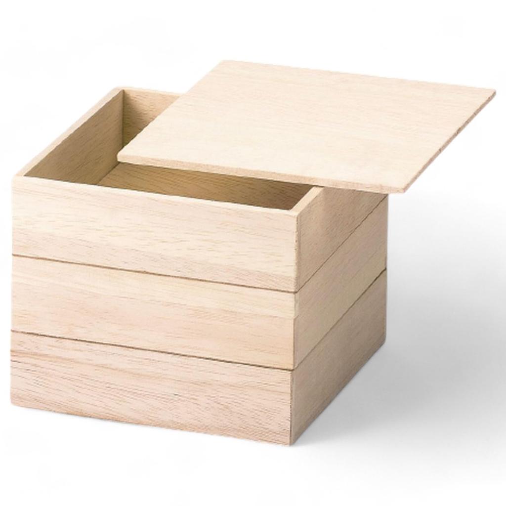 Lacquerware Wooden Jubako Plain Made in Japan J-kitchens 3-Tier Box, 5.5 inches, Wood, 17cm,