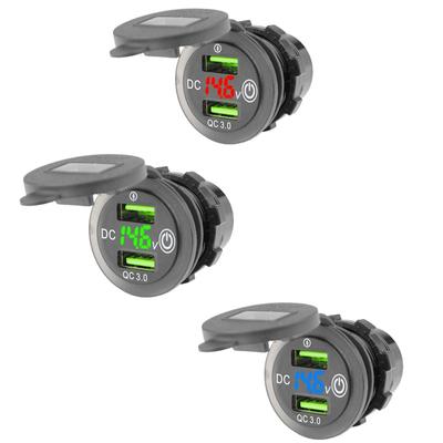 USB-Autoladegerät-Buchse, Dual-QC3.0-Port, Schnellladung, 12 V, 24 V, Auto-Adapter mit LED-Digital-Voltmeter, Touch-Schalter für Marineboote