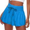 Women Sports Skort Elastic High Waist Adjustable Drawstring Sport Shorts Solid Color Yoga Fitness Shorts