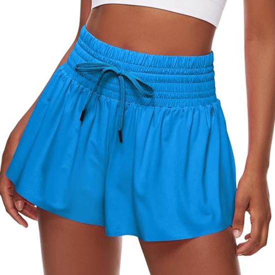 Women Sports Skort Elastic High Waist Adjustable Drawstring Sport Shorts Solid Color Yoga Fitness Shorts