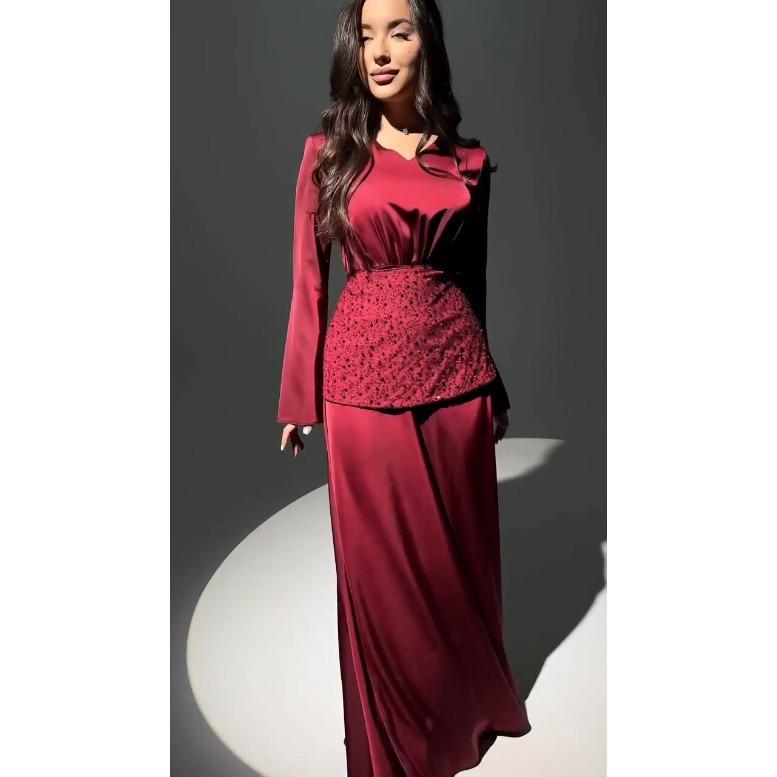 European and American Women's Clothing Spring New Temperament Elegant V-neck Sequined Apron Satin Dress Dress