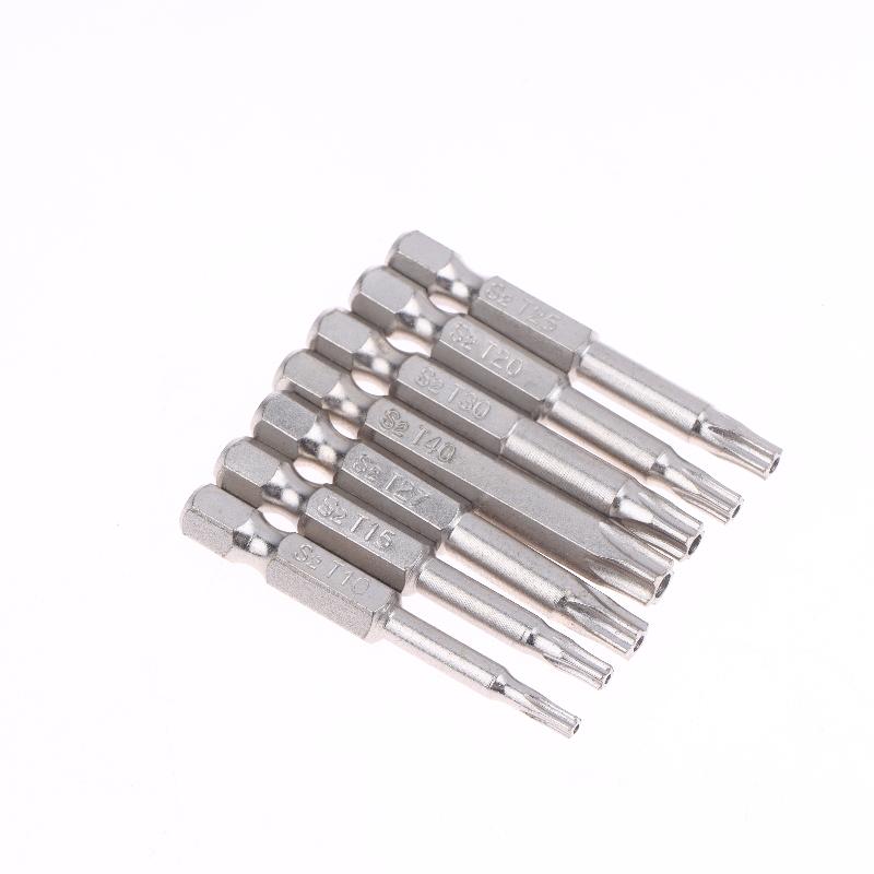 7Pcs/Set 5 Point Torx Screwdriver Bits 50mm S2 Magnetic Star Screw Driver 1/4" Hex Shank T10 T15 T20 T25 T27 T30 T40