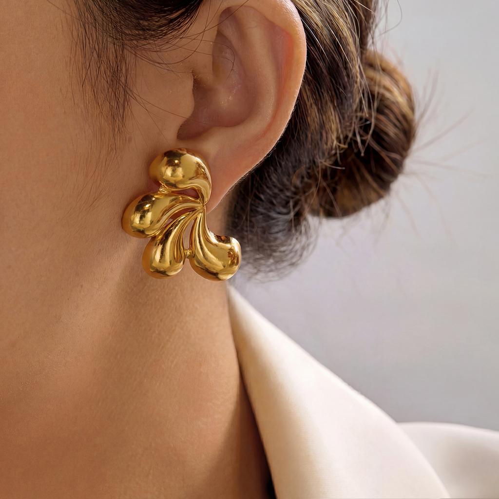 Fashion Stainless Steel Flower Water Drop Petal Stud Earrings for Women Classical Floral Earrings Party Jewelry Gift