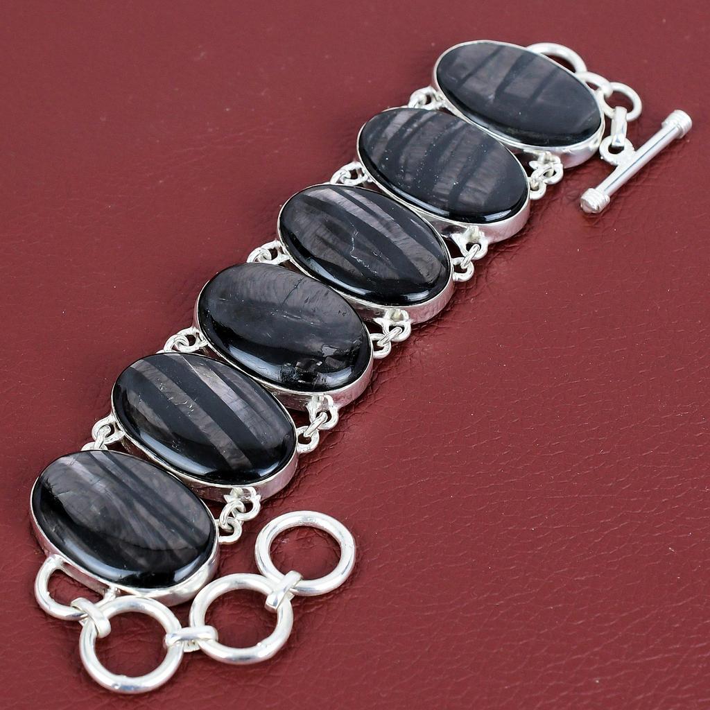 Hypersthene Gemstone Bracelet Antique Handmade Jewelry 925 Sterling Silver Bracelet Adjustable Chain Bracelet Women Bracelet Engagement Gift