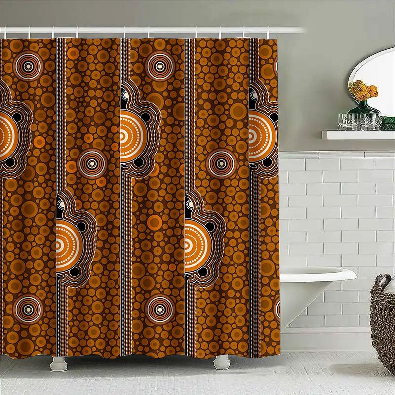 

Decorative Shower Curtain Boho Print Design for Bathroom Long Size Orange Pattern with Circular Motif 180 x 245 cm 90x180cm